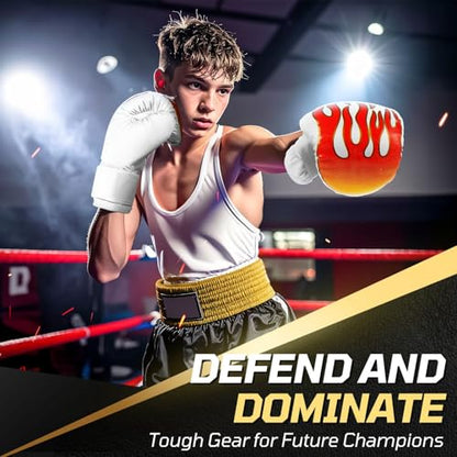 Flexzion Boxing Gloves for Kids 4oz – Training Punching Bag Mitts, Kid Boxing Gloves with Faux Leather & Wrap-Around Wrist Protection for Boys & Girls Ages 3-8 Years - color: White Blaze