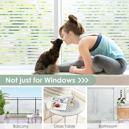 rabbitgoo Frosted Glass Window Privacy Film, Classic Stripe, 23.6" x 78.7" | Reeded Blinds Design, All Day Privacy Shield, Opaque Frosted Cover, Sun Blocking, Static Cling No Glue, for Home, Office - color: Classic Stripe, size: 23.6" x 78.7"