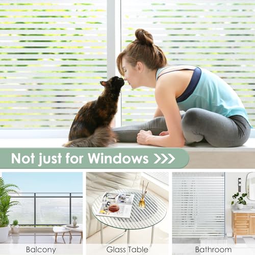 rabbitgoo Frosted Glass Window Privacy Film, Classic Stripe, 35.4" x 78.7" | Reeded Blinds Design, All Day Privacy Shield, Opaque Frosted Cover, Sun Blocking, Static Cling No Glue, for Home, Office - color: Classic Stripe, size: 35.4" x 78.7"