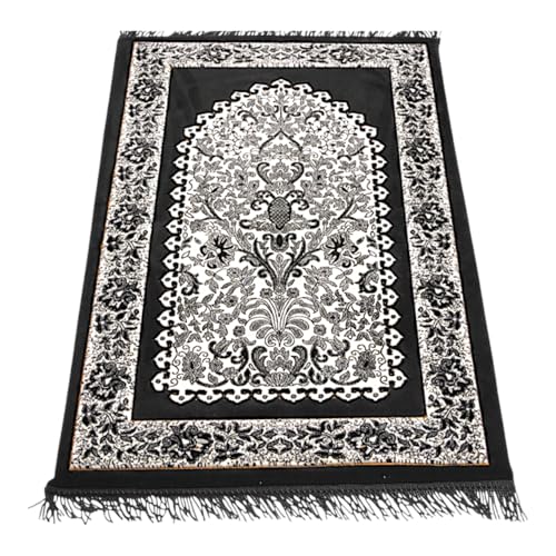 Modefa Orthopedic Islamic Prayer Rug | Large Padded Janamaz Sajjada | One Inch Thick Comfortable Soft Velvet Cushion Muslim Namaz Sajadah | Double Plush Foam (Floral Arch Black) - color: Floral Arch Black
