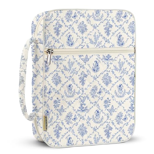 WOBAGMEN Bible Cover Case for Women,Large Bible Tote Bags Organizer Quilted Carrying Case for Girls,Bible Study Supplies Accessories Christian Gifts for Women (Vintage Blue, M) - color: Vintage Blue, size: M