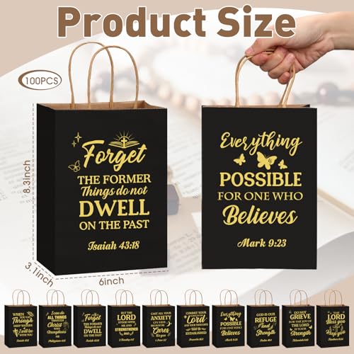 Chiisong 100 Pcs Christian Gift Bags, Fathers Day Religious Bible Verse Treat Bags with Handles Inspirational Church Scripture Bag for Women Wedding Baptism Birthday Party Favor(Black and Gold) - color: Black and Gold