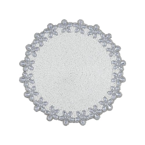 Beaded Placemats for Dining Table - Measure 13 Inches Beaded Placemats Round for Gathering, Christmas, Thanksgiving - Occasional Decoration and Family Parties Celebrations- Silver Evory - color: Silver Ivory, size: 13"x13"