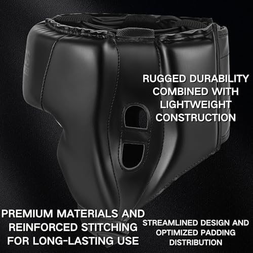 Boxing Headgear for Men Women – Professional Lightweight Open Face Head Guard, Breathable Protection, Secure Fit for MMA Muay Thai Kickboxing Sparring Training - color: Black+Black
