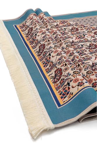Gobelin Prayer Rug Floral Pattern 70x110cm Polyester Chenille Base with Tassels Islamic Art Home Decor Religious Gift - Coral, 28x43 inch
