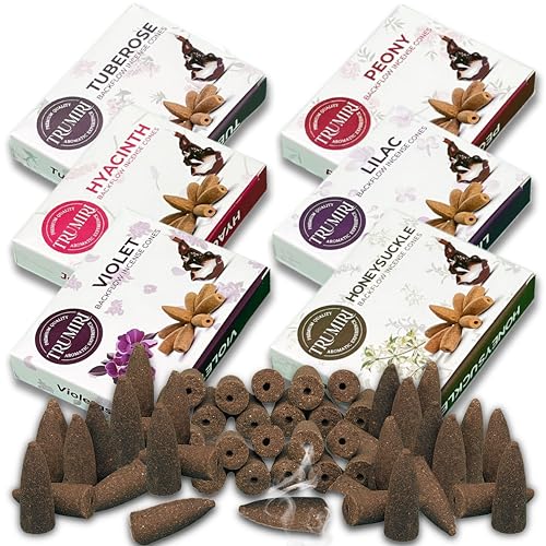 Blossom - Backflow Incense Cones for Waterfall - Scented Inscents-Cones - Peony, Lilac, Hyacinth, Tuberose, Honeysuckle, Violet - Insiensos Aromaticos - 6x10=60 Large Variety Pack - color: Blossom