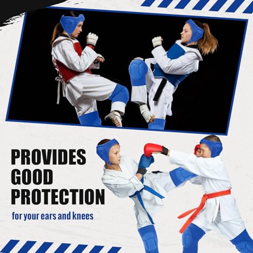 VioraWhite Wrestling Headgear for Kids Youth with Protective Knee Pads Soft Grappling Headgear Wrestling Ear Protection Thick Sponge Anti Slip Knee Sleeve for Sparring Brazilian Jiu Jitsu