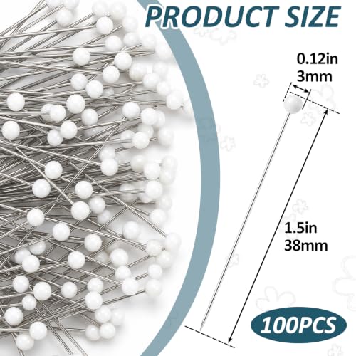 100pcs Decorative Pearl Push Pins, 1.5x0.12in, White - color: White-0.12x1.5in-100pcs
