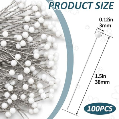 100pcs Decorative Pearl Push Pins, 1.5x0.12in, White - color: White-0.12x1.5in-100pcs