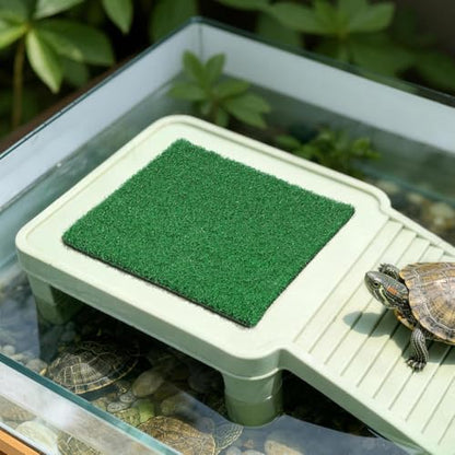 Toddmomy Turtle Terrace Artificial Grass Mat with Climbing Ramp Square Fake Turf Patch for Aquarium and Reptile Tank Outdoor Indoor Turtle Floating Dock and Pet Basking .84X9.84In