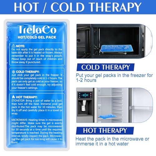 TrelaCo 10 Pcs Reusable Gel Ice Packs 9.4" x 4.7" Flexible Hot Cold Packs