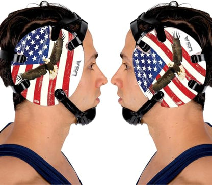 Wrestling Headgear with Ear Protection & Chin Cup Adjustable Lightweight Head Guard for Competition & Practice – Durable Protective Wrestling Ear Guard for Youth & Adult Athletes - color: Eagle & Flag