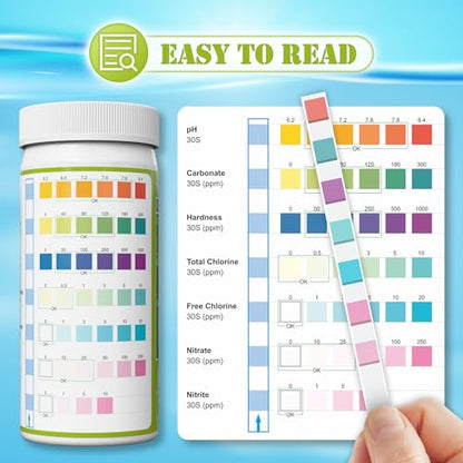 Aquarium Test Strips Fish Tank Pond Water Testing Kit (7-Way) | 150 Fish Bowl Tester Strips for Freshwater Saltwater - Rapid Accurate Easy to Test pH, Hardness, Nitrate, Nitrite and More
