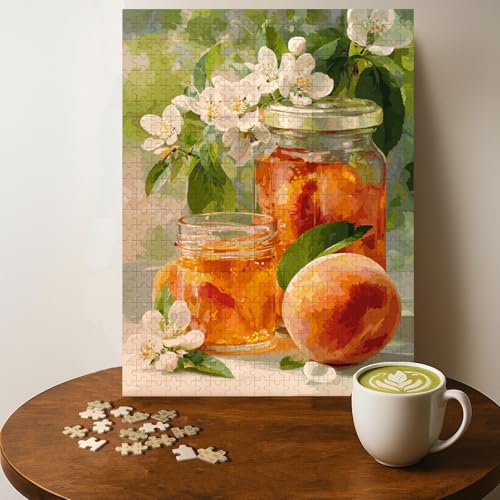 Peach JAM Food Jigsaw Puzzle - 500 Pieces Wooden Puzzle for Adults, Wall Art Gift, Finished Size: 20 x 15 Inch - color: Peach Jam - 500 Pieces