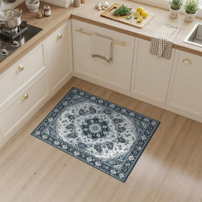 3'x5' Black Charcoal Boho Medallion Design Washable Accent Rug - color: Blue/Pattern 10, size: 3' x 5' (Rectangular)