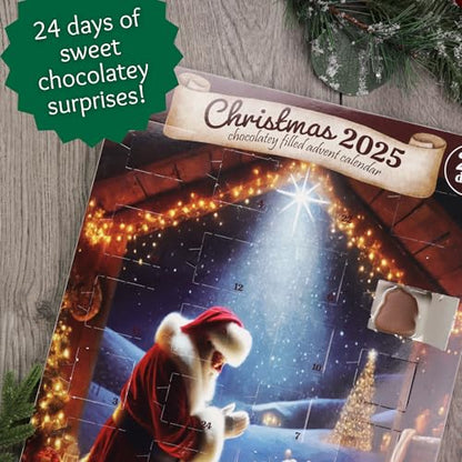 Nativity Advent Calendar, Santa Kneeling Chocolatey Christmas Countdown 24 Days, 2.4 Ounces