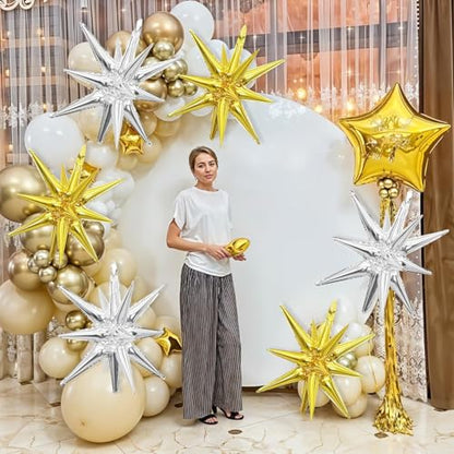 Gold Silver Star Balloons, 6PCS 22 Inch Foil Explosion Star Balloons - color: Gold Silver