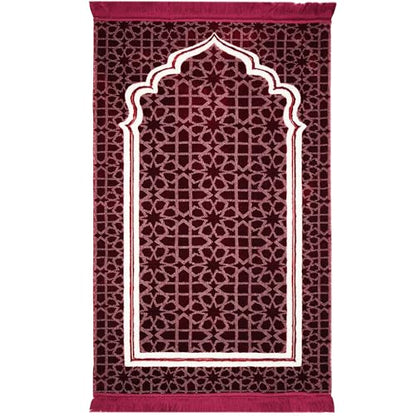 Modefa Muslim Prayer Rug - Large Plush Velvet - Andalus (Red) | For Islamic prayers, salah. For men or women; thick plush soft praying mat - color: Red