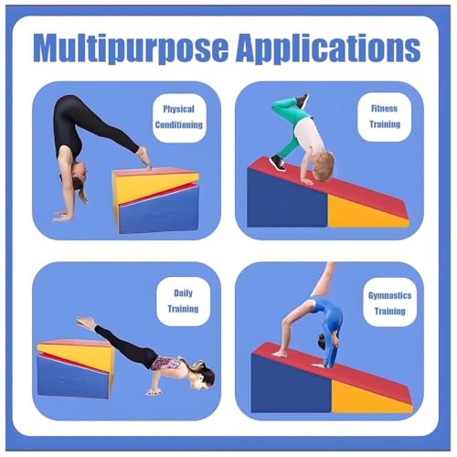 LICOME Folding Incline Gym Mat Tumbling Cheese Wedge Design for Gymnastics, Martial Arts, Dance, Yoga And Stretch Training，After It Can Be Used As A Jumping Box - color: Blue Yellow, size: 200x70x45cm
