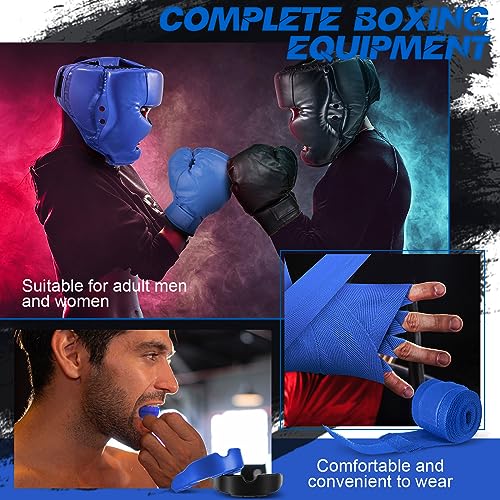 Kanayu 14 Pcs Boxing Gloves and Headgear Set for Beginners Youth 16 Ounce Boxing Gloves Headgear Helmet Hand Wraps Mouth Guards Equipment for Beginners Training Equipment Gifts - color: Black, Blue