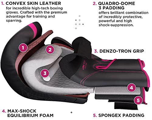 RDX Women Boxing Gloves, Pro Training Sparring, Maya Hide Leather, Muay Thai MMA Kickboxing, Adult, Heavy Punching Bag Focus Mitts Pads Workout, Ventilated Palm, Multi Layered, 8 10 12 14 16 Oz - size: 16OZ