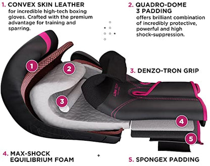 RDX Women Boxing Gloves, Pro Training Sparring, Maya Hide Leather, Muay Thai MMA Kickboxing, Adult, Heavy Punching Bag Focus Mitts Pads Workout, Ventilated Palm, Multi Layered, 8 10 12 14 16 Oz - size: 14OZ