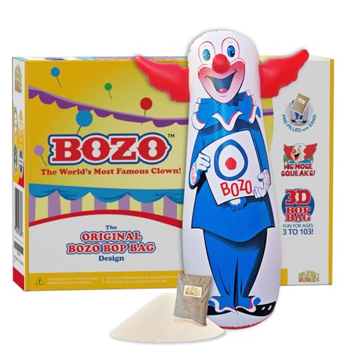INFLATABLE DUDES Bozo the Clown 47 Inches – The Original Bop Bag Design | Kids Punching Bag | Already Filled with Sand | Punching Bag for Kids | Target | His Nose Squeaks! - (Officially Licensed)