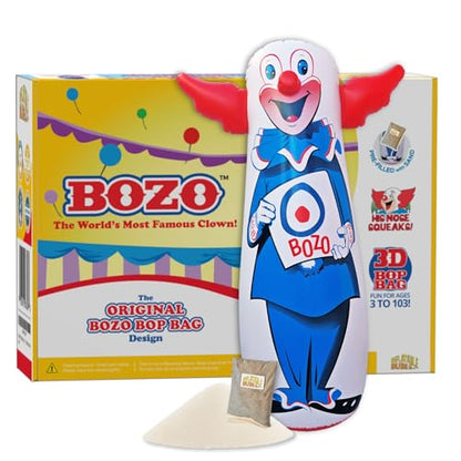 INFLATABLE DUDES Bozo the Clown 47 Inches – The Original Bop Bag Design | Kids Punching Bag | Already Filled with Sand | Punching Bag for Kids | Target | His Nose Squeaks! - (Officially Licensed)