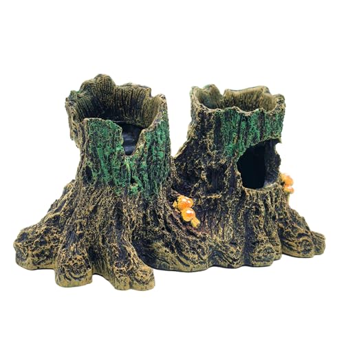 M2cbridge Aquarium Betta Log Resin Hollow Tree Trunk Stump Shelter | Natural look resin tree trunk, zero maintenance, rinse with water before use - color: Tree Stump