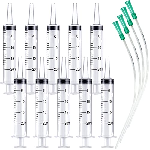 10pcs 20ml Plastic Syringes with 4pcs 13inch Tubing, Syringe for Liquid in Scientific Lab, Pet Feeding, Glue Syringe for Craft Making, Epoxy Resin, Lubricant, Sealants, Lip Gloss Filling and Supplies - size: 10pcs 20ml syringes with 4 tubings