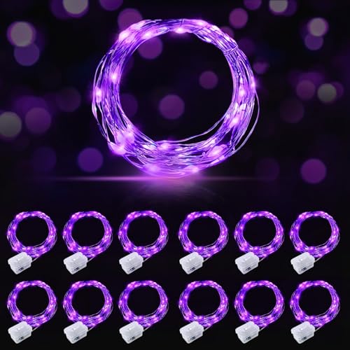 AIKEI 12 Pack LED Fairy Lights Battery Operated, Mini String Lights Waterproof 7ft 20 Led Firefly Starry Lights for Wedding Party Bedroom Garden Christmas Decoration Purple - color: Purple, size: 12 Pack