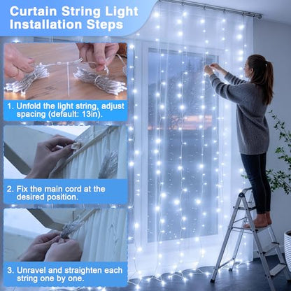 JMEXSUSS 900LED Curtain Lights, White Christmas Lights, 9.5x29.5ft - color: White, size: 900 LED