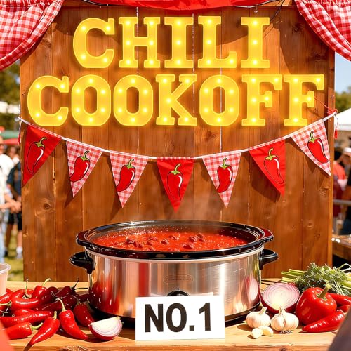 Honoson 12 Pcs Chili Cook off Party Decorations Chili Cook off LED Letter Lights Sign - color: Yellow, style: Chili Cookoff