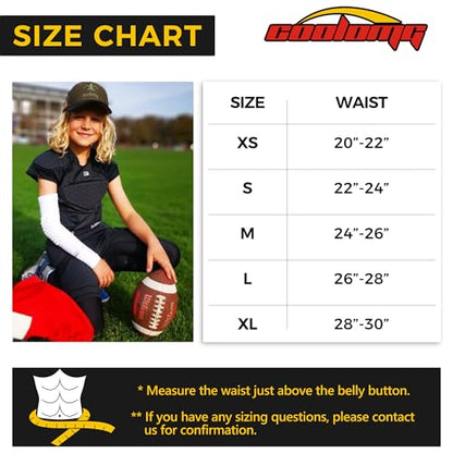 COOLOMG Youth Football Girdle 5 Pad Football Compression Shorts with Cup Pocket Integrated Hip Tailbone Thigh Pads - color: White, size: Medium