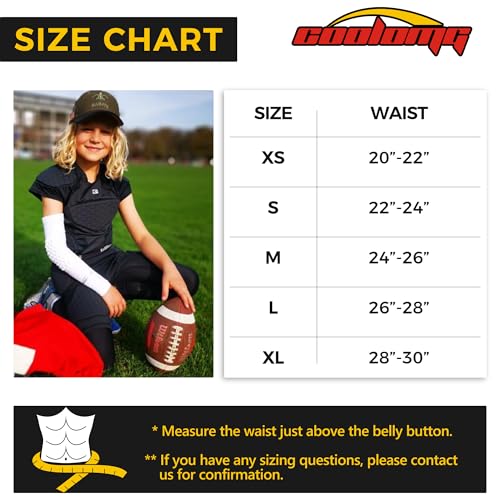 COOLOMG Youth Football Girdle 5 Pad Football Compression Shorts with Cup Pocket Integrated Hip Tailbone Thigh Pads - color: White, size: Large