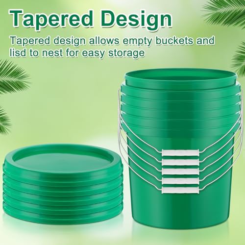 Tioncy 10 Pcs 2 Gallon Plastic Buckets with Lids and Handles,Green | Storage Pails for Paint, Cleaning, Organizing, Durable Containers, Metal Handles, Plastic Material - color: Green