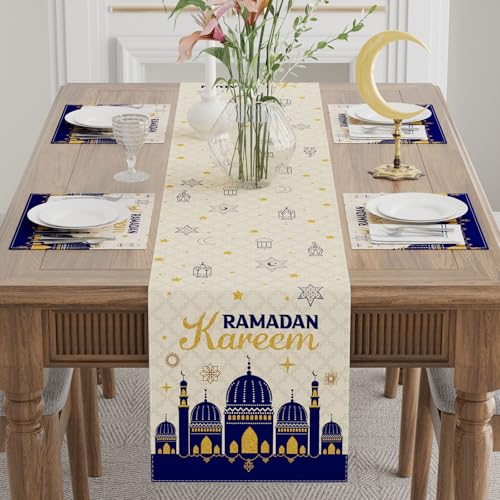 XCHI Castle Ramadan Kareem Table Runner Table Decoration for Party Home Kitchen Dining Holiday Decor 13x72 Inch - size: Table Runner 13x72 Inch