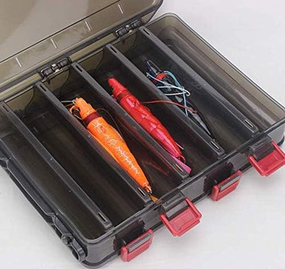 Double-Sided Fishing Lure Hook Tackle Box Visible Hard Plastic Clear Fishing Lure Bait Squid Jig Minnows Hooks Accessory Storage Case Container (Brown-10 Slots) - color: Brown-10 Slots