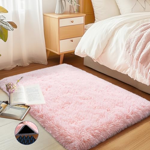 2x3 Pink Fluffy Shaggy Area Rug, Soft Plush Small Carpet for Living Room - color: Pink, size: 2' x 3' (Rectangular)