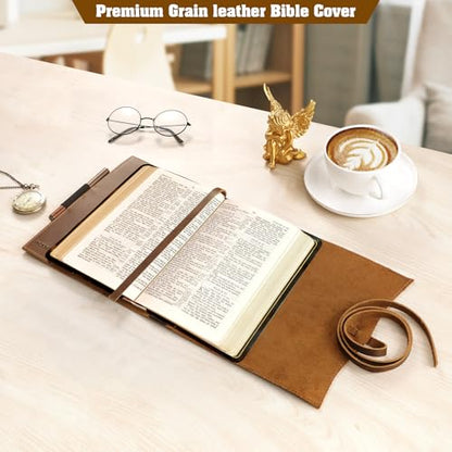 Jack&Chris Leather Bible Cover, Leather Book Cover for Men and Women, Bible Holder Strap Bible Cover Gifts, JC61-8L