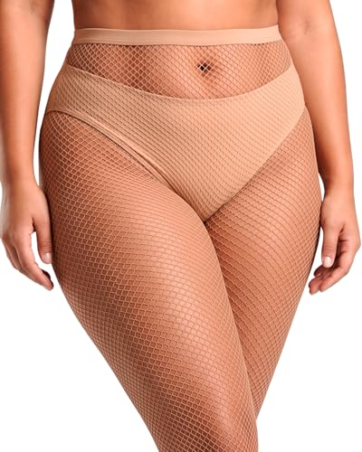 ZINTEDI 2 Pairs Plus Size Black Fishnet Stockings for Women High Waist Fishnet Tights - color: Nude