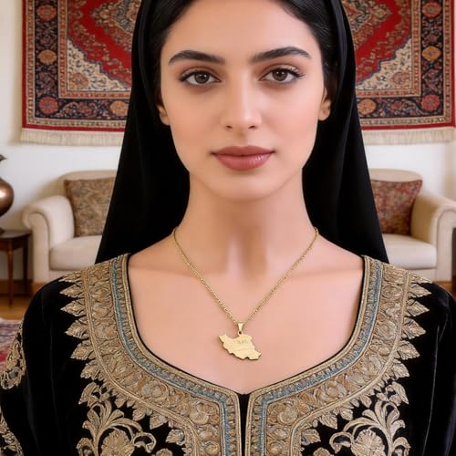 Iran Necklace Iran Map Charm Necklaces Dainty Gold Necklaces for Women Silver Jewelry Gifts for Women - color: A1