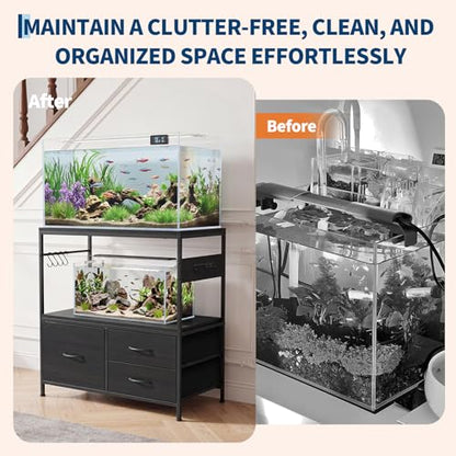 Garvee 20-29 Gallon Fish Tank Stand, Metal Double Aquarium Stand with Cabinet, Heavy Duty Reptile Terrarium Stand, for Home Office Fish Tank Shelf, 31.5" l x 15.7" w x 32.5" h, 330LBS Capacity, Black