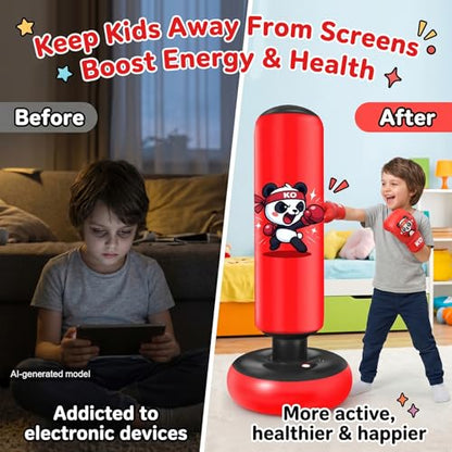 Inflatable Punching Bag for Kids: Qoosea 48 Inches Kids Bop Bag Boxing Gloves & Air Pump Dinosaur Toy Gift for Toddler & Kid Ages 3-8,Freestanding Punching Bag Easy to Inflate,Boxing Bag - color: Dark Red