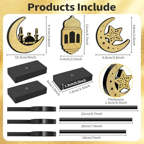 3 Pcs Ramadan Decorations Eid Mubarak Table Decor Wooden Set, Glitter Islamic Ramadan Tiered Tray Table Decorations,Ramadan Table Decor for Muslim Party Home Decor
