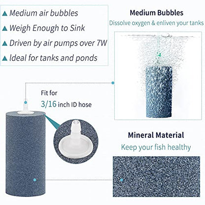 Pawfly 2 PCS Large Air Stones Cylinder, 4 x 2 Inch Aerator Bubble Diffuser for Ponds, Aquarium or Fish Tank - size: 4x2" (2 Pack)