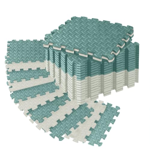 18 Pcs EVA Foam Floor Tiles, Puzzle Exercise Mat Set for Gym | Cover 18 sqft with 12.6" x 12.6" x 0.4" interlocking tiles for home gyms, garages and workout equipment - color: Sage Gray Duo