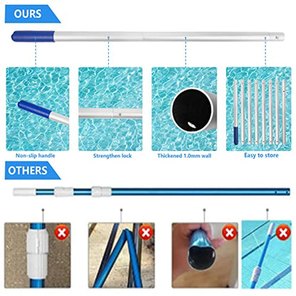 Poolvio Pool Deep Skimmer Net with 3ft - 10ft 1.0mm Thick Adjustable Aluminum Pole & Fine Mesh Bag Leaf Skimmer Rake Net for Above Ground & Inground Swimming Pools, Removes All Debris - size: Pool Rake with Pole