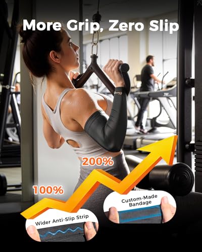 Copper Compression Arm Sleeves for Men & Women - Workout and Everyday Use | Full Arm Brace for Forearm, Bicep, Triceps, Pain Relief for Tennis Elbow, Basketball, Golf, Arthritis, Tendonitis, Bursitis - style: Black-L