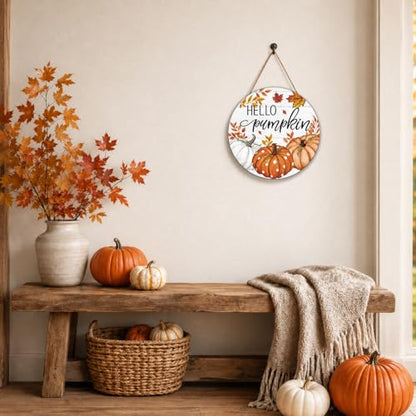 Smile Fall Thanksgiving Halloween Wooden Door Hanger, Hello Pumpkin Maple Leaf Rustic Wood Door Sign for Farmhouse Home Porch Autumn Holiday Party Decorations - style: Hello Pumpkin